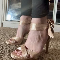 Champange peep toe stilettos