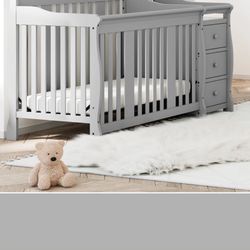Grey Crib With Changing Table Attached