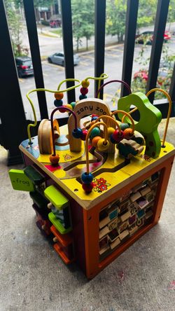 Wooden Activity Cube - Zany Zoo: Educational Play with Animals, Spinners, Bead Rollercoaster, Functional Doors
