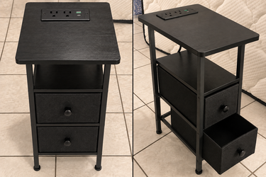 Black Charging Side Table / Nightstand w/ USB & Power Outlets – Like New – $60