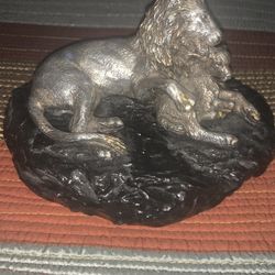 Lion And Lamb 925 SS Figurine W Marble Base