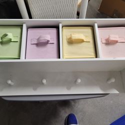 Pastel Wood Shelf with Fabric Boxes