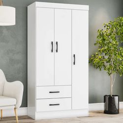 Wardrobe  Closet 3-Door with 2-Drawers White finish durable‼️‼️
