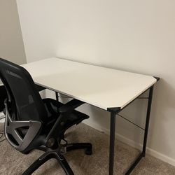 White Desk + Rolling Chair 