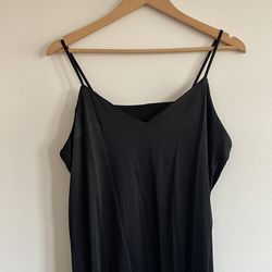 Vintage Black Satin Spaghetti Slip Chemise Dress Sz Large