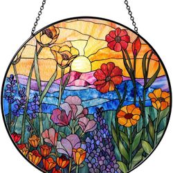 Wildflowers Sun Catcher Stained Glass Window Hanging Plant Lover Gifts for Women
