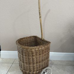 Vintage Handwoven Wicker Rolling Market/Log Cart