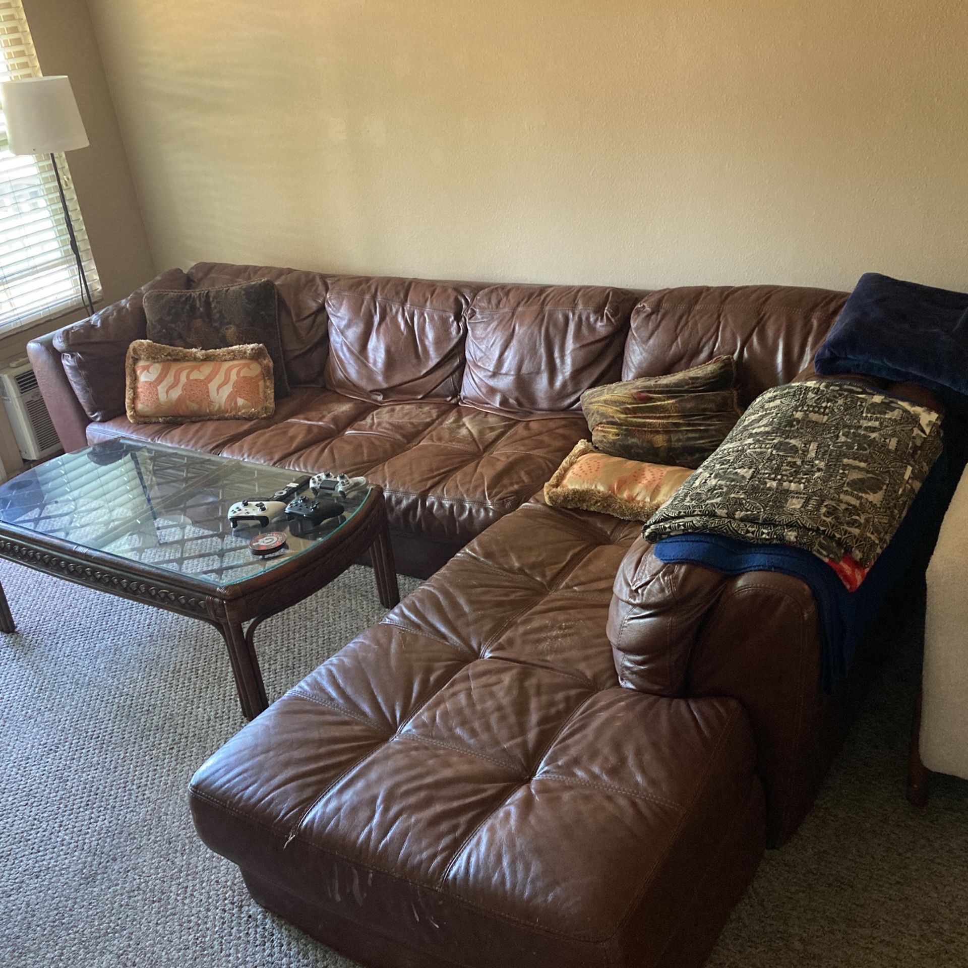 Large Leather Sectional Couch Available 5/31