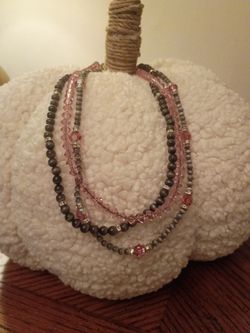 Multi-Strand Sparkle  & Beaded Necklace Pink /bead