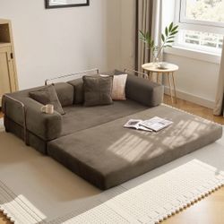 Modular Corduroy Couch Sofa Convertible Sleeper Bed