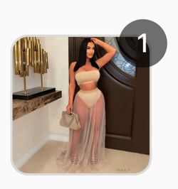 Nude Top And Mesh Skirt Set