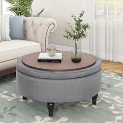 32 in. W x 32 in. D x 18 in. H Grey Fabric Upholstered Tufted Cocktail Storage Ottoman