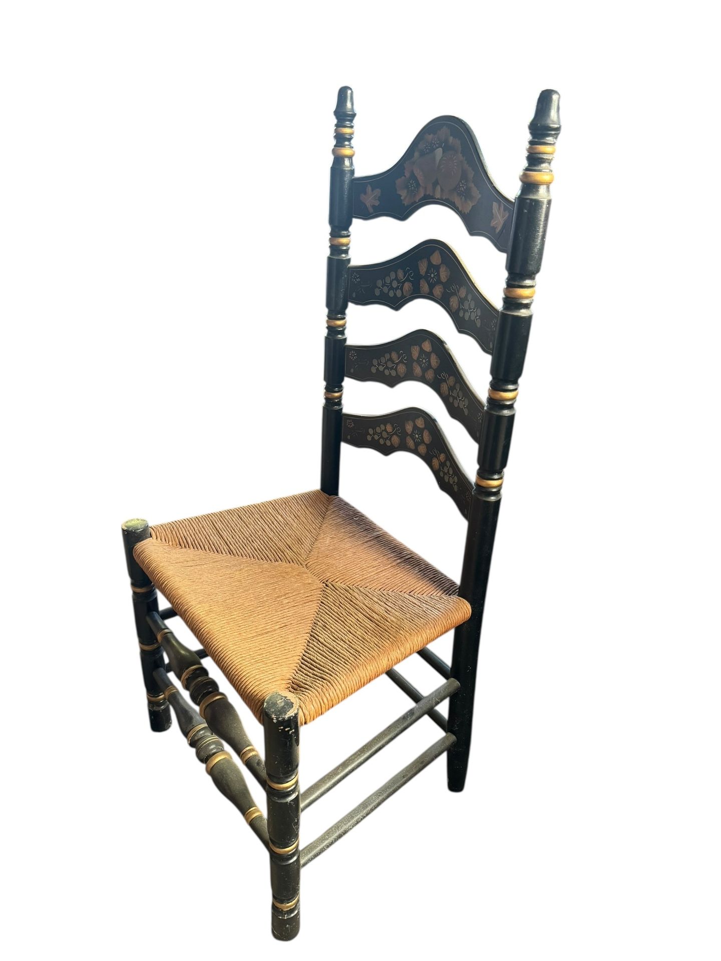 Set of 6 Hitchcock Ladder Back Harvest Rush Bottom Side Chairs, 1980s