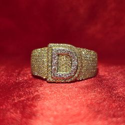 10k Yellow Gold Diamond "D" Initial Ring 1.56 ctw