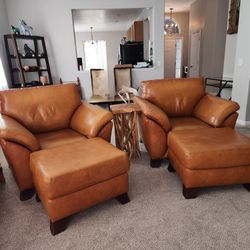 Brown Leather Chairs With Foot Stool