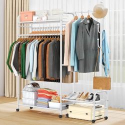 All-In-1 Clothes Racks For Hanging Clothes with Coat Rack, Heavy Duty Clothing Rack with Shelves