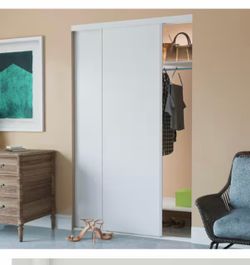 95 in, x 80-1/2 in, Aspen White Gloss Painted Steel Frame White Hardboard Interior Sliding Closet Door (2-Panels Only)