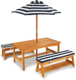 For Kids Table and Chair Set with Cushions, Outdoor, Navy Stripes