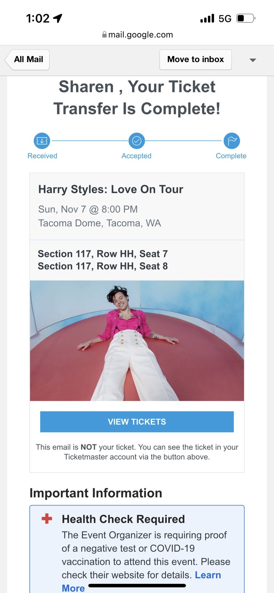 Harry styles Ticket Tacoma Washington I Have 4 In Section 117 250$ A Ticket
