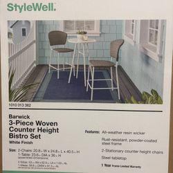 New 3-Piece Outdoor Wicker Counter Height Bistro Table + Chairs Set