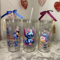 Lilo And Stitch   Kids Cup Set of 3 | BPA-Free Plastic Cups w/ Straw  
