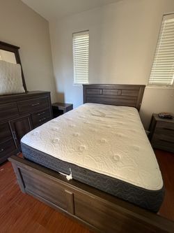 Full Size Bedroom Set – Bed Frame, Dresser w/ Mirror & Nightstand