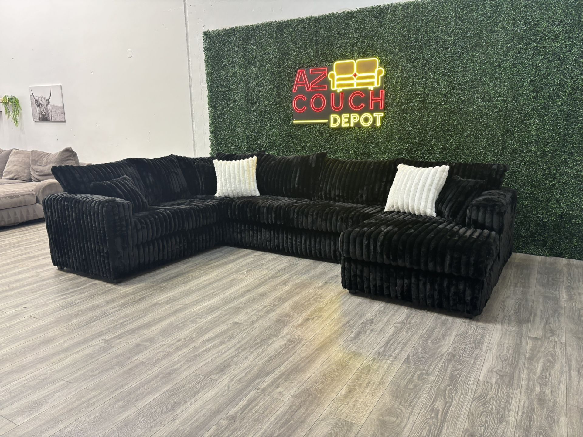 Black Sectional Couch Corduroy - Free Delivery