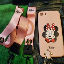 New Minnie Mouse IPhone 6 7 8 Phone Case With 2 Lanyards 