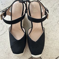 NEW Time and Tru Black Espadrille wedge sandals  with Ankle Straps size 9