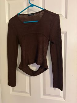SHEIN Brown Mesh Long Sleeve Crop Top