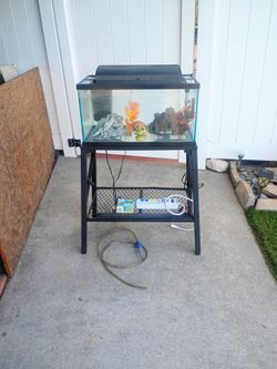 Fish Tank 20 Gallon Pump - Filter - Heater - Tank Decor - Vacuum Tube - Power Strip with Six Settings - Stand with Shelf and Double Lights