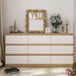 Natural Brown 9-Drawer Wood Chest of Drawers 31.5 in. H x 63 in. W x 15.7 in. D Storage Cabinet