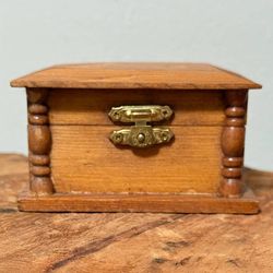 Vintage Carved Wood Tiny Jewelry Trinket Box