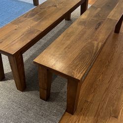 Crate & Barrel Basque 62" Brown Solid Wood Dining Benches X2