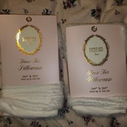 2 White Fake Fur White Pillow Cases