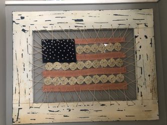 American flag Franco with wood white wash frame