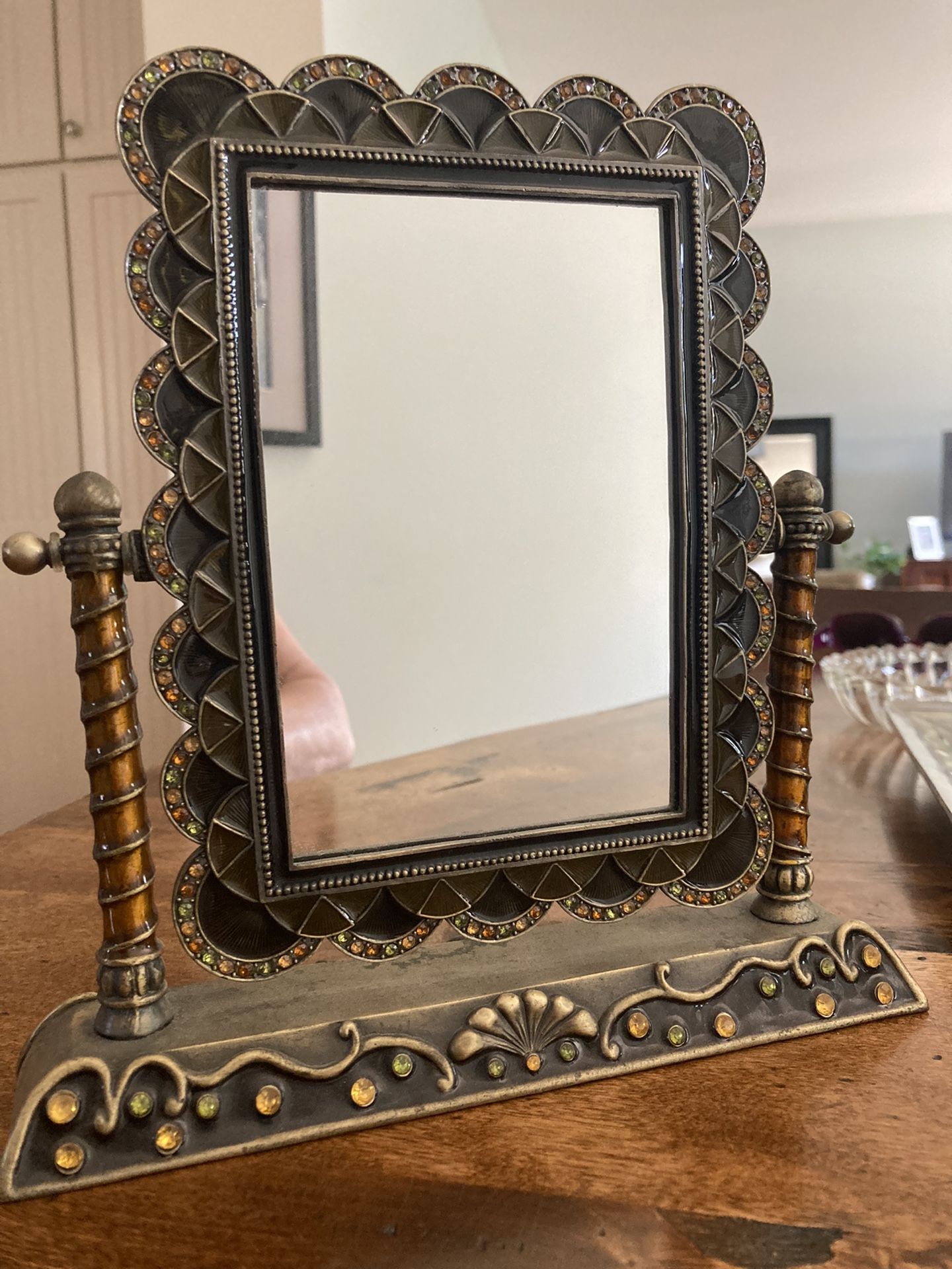 Cast Iron Picture Frame Mirror / Frame with colorful stones inlaid around the frame