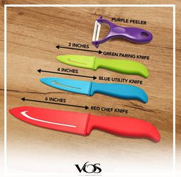 Vos Ceramic Knives with Covers - 3-Piece Knife Set - Ideal Kitchen
