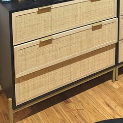 Nathan James - Rattan, Wood & Metal 3-Drawer Dresser Black.