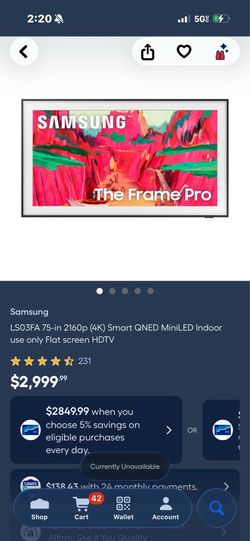 SAMSUNG LSO3FA 75-in 2160p (4K) Smart QNED MiniLED Indoor use only Flat screen HDTV