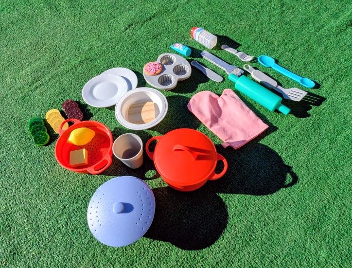 Kids Mini-Kitchen Playset Cooking Pots Pans Utensils Pretend Play Food Toy Lot