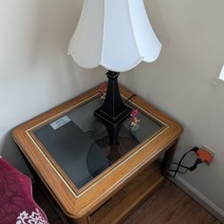 Wooden Side Table - Glass Top