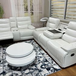 White Leather Gel 2pc Sofas