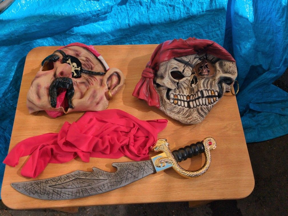 Halloween Pirate Rubber Masks Scarf And Sword