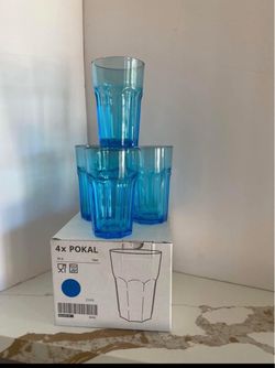 IKEA SET/4 POKAL 12 Oz Turquoise Blue Drinking Glasses New In box-Made Bulgaria