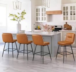 Double -Layer Upholstered Bar Stools Set of 4, 24 Inch Counter Height Bar Stools for Kitchen Island,