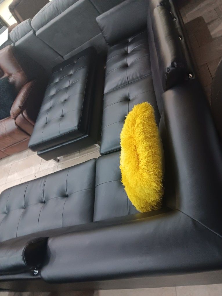 *Weekend Special* Ibiza Sleek Black Leather Sectional Sofa...