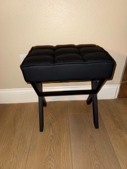 IBUYKE Square Makeup Stool Vanity Chair with Metal X-Legs and Leather Cushion