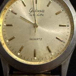 Galaxie By Elgin Steel Gold Silver Tone Watch W163 NEEDS Battery 