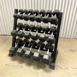Brand New 5LB-50LB Rubber Hex Dumbbells Pairs Total 550LBS With Rack